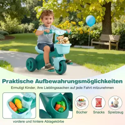 Detský odrážadlo trojkolka s obmedzeným ovládaním, zvončekom a ergonomickým sedadlom, hračka pre batoľatá, zelená