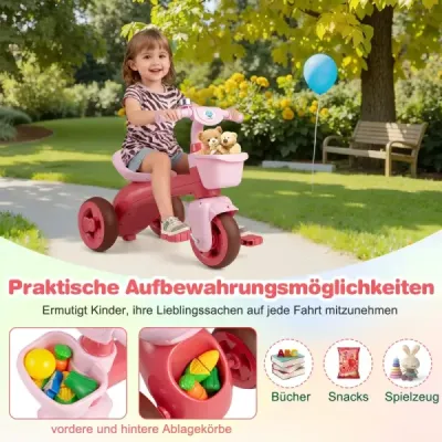 Detský odrážadlo trojkolka s obmedzeným ovládaním, zvončekom a ergonomickým sedadlom, hračka pre batoľatá, ružová