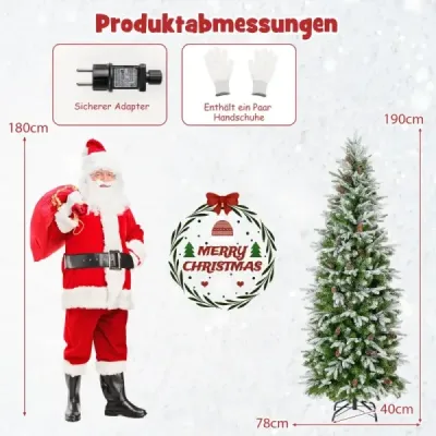 190 cm umelý vianočný stromček so svetlami a snehom Umelý vianočný stromček pre domácnosť Green+White