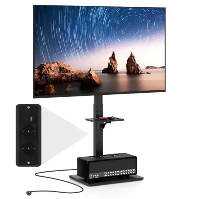 Televízny stojan pre ploché a zakrivené televízory s uhlopriečkou 32-70 palcov a hmotnosťou do 45 KG Výškovo nastaviteľný TV stojan 108-132 cm s 2 zásuvkami a USB / typ C