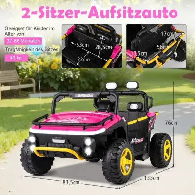24V detské elektrické autíčko 2-miestne elektrické autíčko s klaksónom Hudba a svetlo autíčko s diaľkovým ovládaním Ružová farba