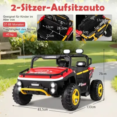 24V detské elektrické autíčko 2-miestne elektrické autíčko s klaksónom hudbou a svetlom  autíčko s diaľkovým ovládaním červené