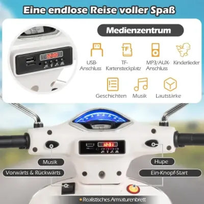 VESPA detská motorka s LED svetlom a klaksónom elektrická detská motorka elektrické vozidlo biela