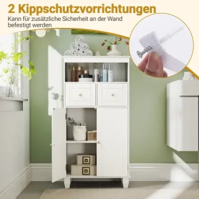 Kúpeľňová skrinka, moderný voľne stojaci úložný organizér s dvierkami, biela