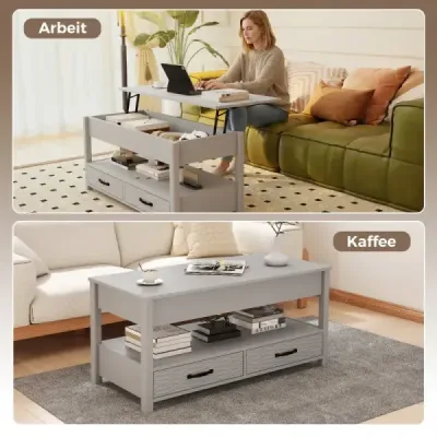 Výškovo nastaviteľný konferenčný stolík s odnímateľnou doskou a 2 zásuvkami Konferenčný stolík Kafeetisch