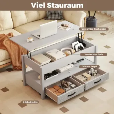 Výškovo nastaviteľný konferenčný stolík s odnímateľnou doskou a 2 zásuvkami Konferenčný stolík Kafeetisch