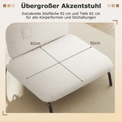 Nadrozmerná akcentová stolička s extra širokým a hlbokým sedadlom, čalúnená stolička, nosnosť do 250 kg, béžová