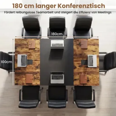 180 cm konferenčný stôl veľký konferenčný stôl z dreva pre 6-8 osôb Obdĺžnikový konferenčný stôl Rustikálny hnedý a čierny