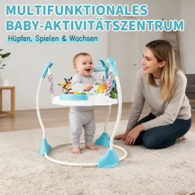 Detská hojdačka a skákadlo s 6 interaktívnymi hračkami, svetlami a hudbou, modrá