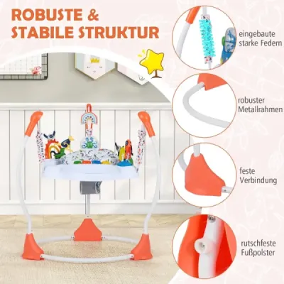 Detská hojdačka a skákadlo s 6 interaktívnymi hračkami, svetlami a hudbou, oranžová