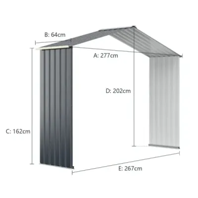 Kovová kôlňa Rozšírená – 277 x 255 x 202 cm Uzamykateľná kôlňa na náradie Sivá