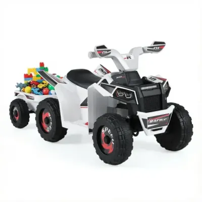 6V detské elektrické ATV s prívesom Elektrické vozidlo s odolnými kolesami Biela