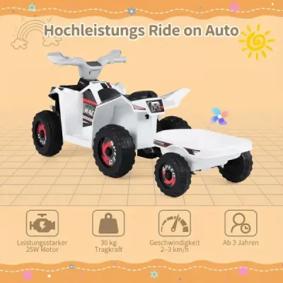 6V detské elektrické ATV s prívesom Elektrické vozidlo s odolnými kolesami Biela