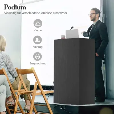 Stojan na rečnícke pult s 2 odkladacími priehradkami Stojan na pódium s 4 univerzálnymi kolieskami 57,5 x 37 x 105 cm Čierna