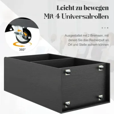 Stojan na rečnícke pult s 2 odkladacími priehradkami Stojan na pódium s 4 univerzálnymi kolieskami 57,5 x 37 x 105 cm Čierna