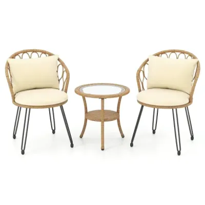 3-dielna súprava z PE ratanu pre terasu Vonkajšia súprava s vankúšmi a 2-poschodovým stolom Béžová