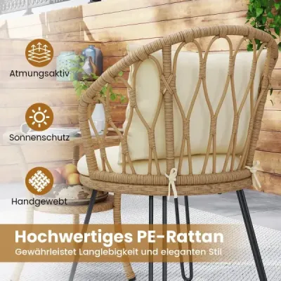 3-dielna súprava z PE ratanu pre terasu Vonkajšia súprava s vankúšmi a 2-poschodovým stolom Béžová