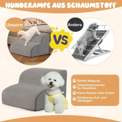Schody pre psa 2 schodíky protišmykový schodík pre psa vyrobený z peny 20kg zaťažiteľný sivý