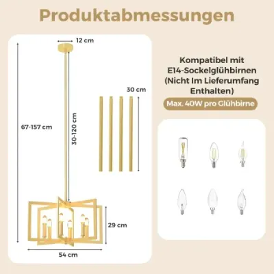 6-ramenný luster Stropné svietidlo priemyselné závesné svietidlo s nastaviteľnou výškou 67–157 cm, šampanská bronzová farba