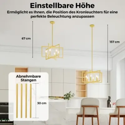 6-ramenný luster Stropné svietidlo priemyselné závesné svietidlo s nastaviteľnou výškou 67–157 cm, šampanská bronzová farba