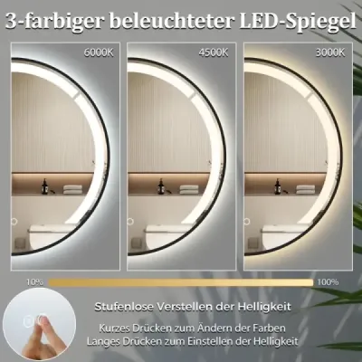 60 cm okrúhle kúpeľňové zrkadlo Kúpeľňové zrkadlo s LED osvetlením a hliníkovým rámom Kozmetické zrkadlo Čierne