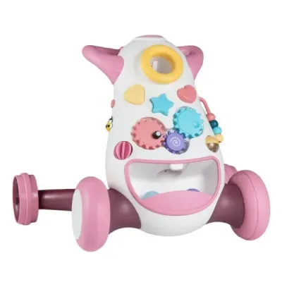 Detský chodítko Baby Walker s hudbou a svetlom Pomocník na chôdzu s triedičom tvarov, rotujúcimi ozubenými kolesami, ružový