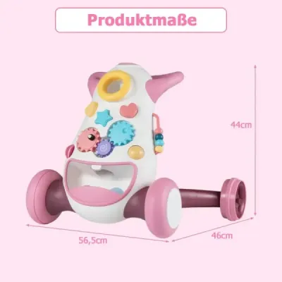 Detský chodítko Baby Walker s hudbou a svetlom Pomocník na chôdzu s triedičom tvarov, rotujúcimi ozubenými kolesami, ružový