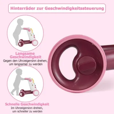 Detský chodítko Baby Walker s hudbou a svetlom Pomocník na chôdzu s triedičom tvarov, rotujúcimi ozubenými kolesami, ružový