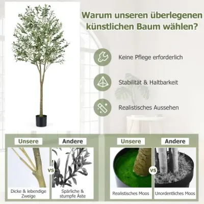 Sada 2 umelých olivovníkov 180 cm vysoké umelé olivovníky s plastovým kvetináčom Zelená
