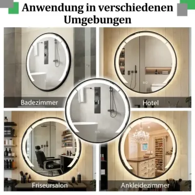 60 cm okrúhle kúpeľňové zrkadlo Kúpeľňové zrkadlo s LED osvetlením a hliníkovým rámom Kozmetické zrkadlo Čierne
