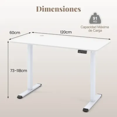 Elektrický stojací stôl výškovo nastaviteľný stôl s háčikom na slúchadlá ergonomický stôl na sedenie a státie Biely
