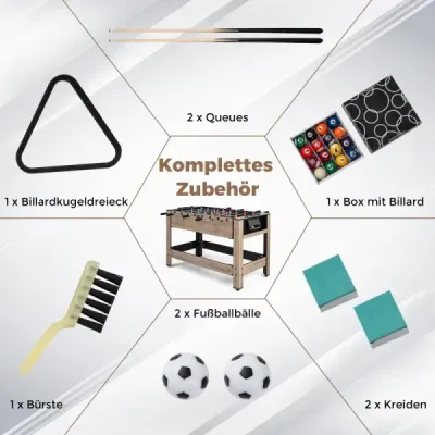 2 v 1 otočný herný stôl 124 cm Kombinácia stolného futbalu a biliardu Sada herného stola pre mládež Hnedá