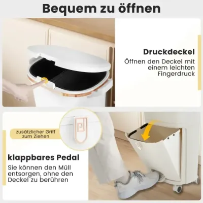 38 l kuchynský odpadkový kôš s vekom, 2 vyberateľnými nádobami, pedálom a kolieskami, biely