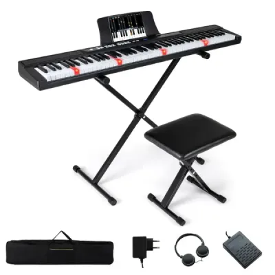 88 klávesové elektrické piano s nastaviteľným stojanom, stoličkou a pedálom sustain Keyboard Čierna
