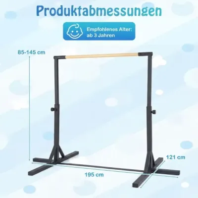 Gymnastická hrazda horizontálna hrazda s 12-násobným nastavením výšky od 85 do 145 cm Hrazda Čierna