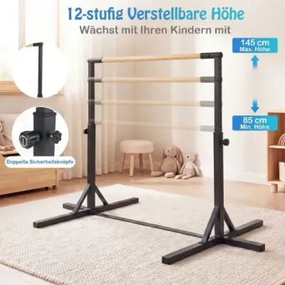 Gymnastická hrazda horizontálna hrazda s 12-násobným nastavením výšky od 85 do 145 cm Hrazda Čierna