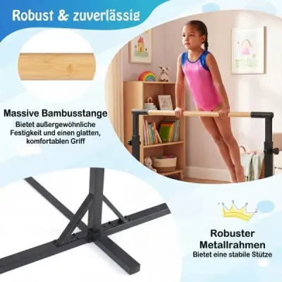 Gymnastická hrazda horizontálna hrazda s 12-násobným nastavením výšky od 85 do 145 cm Hrazda Čierna