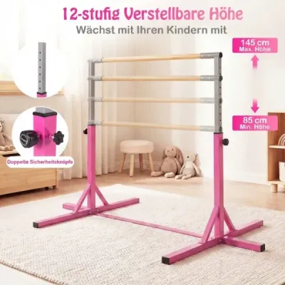 Gymnastická hrazda horizontálna hrazda s 12-násobným nastavením výšky od 85 do 145 cm Hrazda Ružová