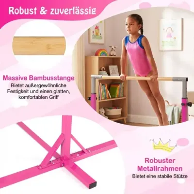 Gymnastická hrazda horizontálna hrazda s 12-násobným nastavením výšky od 85 do 145 cm Hrazda Ružová