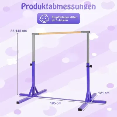 Gymnastická hrazda horizontálna hrazda s 12-násobným nastavením výšky od 85 do 145 cm Hrazda Fialová