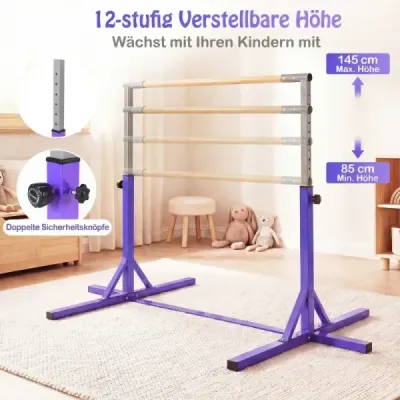 Gymnastická hrazda horizontálna hrazda s 12-násobným nastavením výšky od 85 do 145 cm Hrazda Fialová