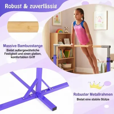 Gymnastická hrazda horizontálna hrazda s 12-násobným nastavením výšky od 85 do 145 cm Hrazda Fialová