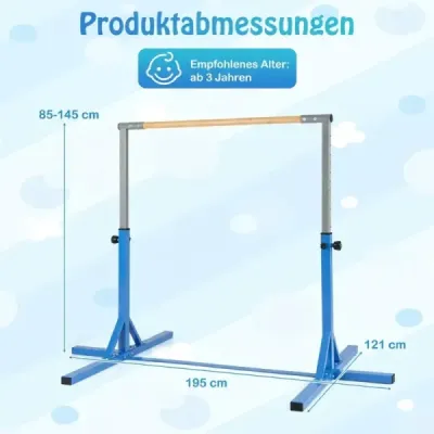 Gymnastická hrazda horizontálna hrazda s 12-násobným nastavením výšky od 85 do 145 cm Hrazda Modrá