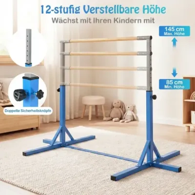 Gymnastická hrazda horizontálna hrazda s 12-násobným nastavením výšky od 85 do 145 cm Hrazda Modrá