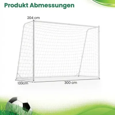 Futbalová bránka, futbalové bránky s pevným kovovým rámom a PE sieťou, 300 x 204 cm, biela