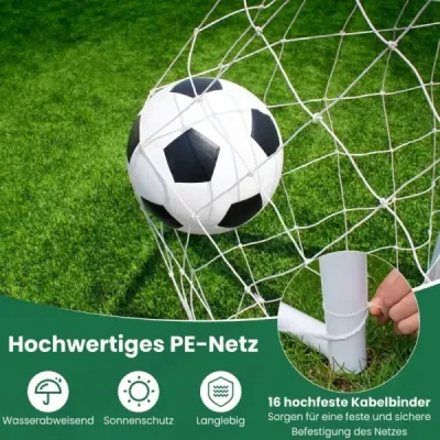 Futbalová bránka, futbalové bránky s pevným kovovým rámom a PE sieťou, 300 x 204 cm, biela