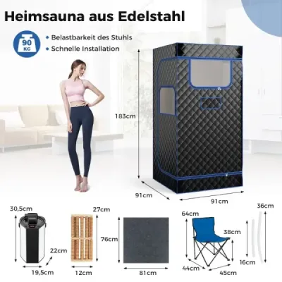 Parná sauna domáca sauna pre domácu celotelový saunový box s 3-litrovým generátorom pary 91 x 91 x 183 cm čierny