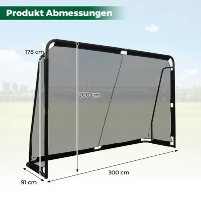Futbalová bránka, futbalové bránky s robustným kovovým rámom a PE sieťou, tréningová futbalová bránka do záhrady, 300 x 200 cm