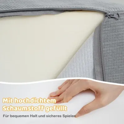 Sada 5 penových stavebných kociek s loptičkovým ihriskom a manšestrovými krytmi, lezecké kocky, hracie kocky, šedá
