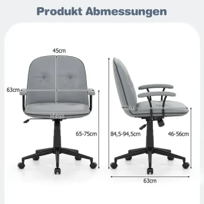 Ergonomická kancelárska stolička, koženková stolička s polstrovanými podrúčkami a širokým sedadlom, sivá